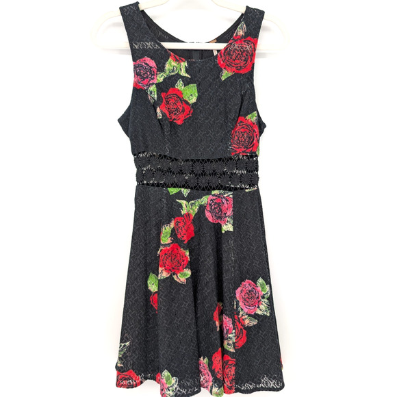 Free People Black Asian Rose Boho Whimsigoth Lace Cutout Crochet Mini Dress 2 - Picture 2 of 12